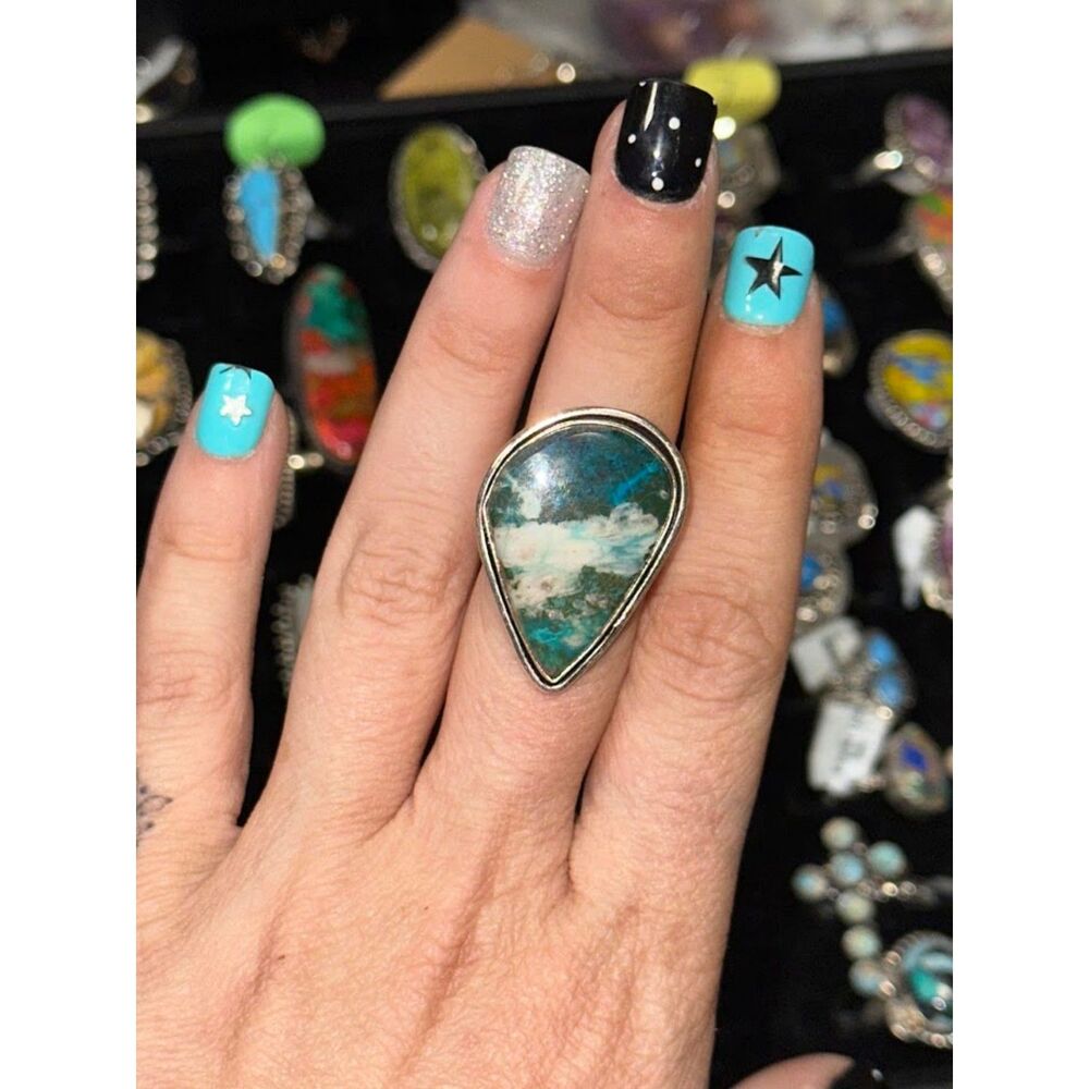 Sea Sediment Jasper Sterling Silver Overlay Ring Size 7